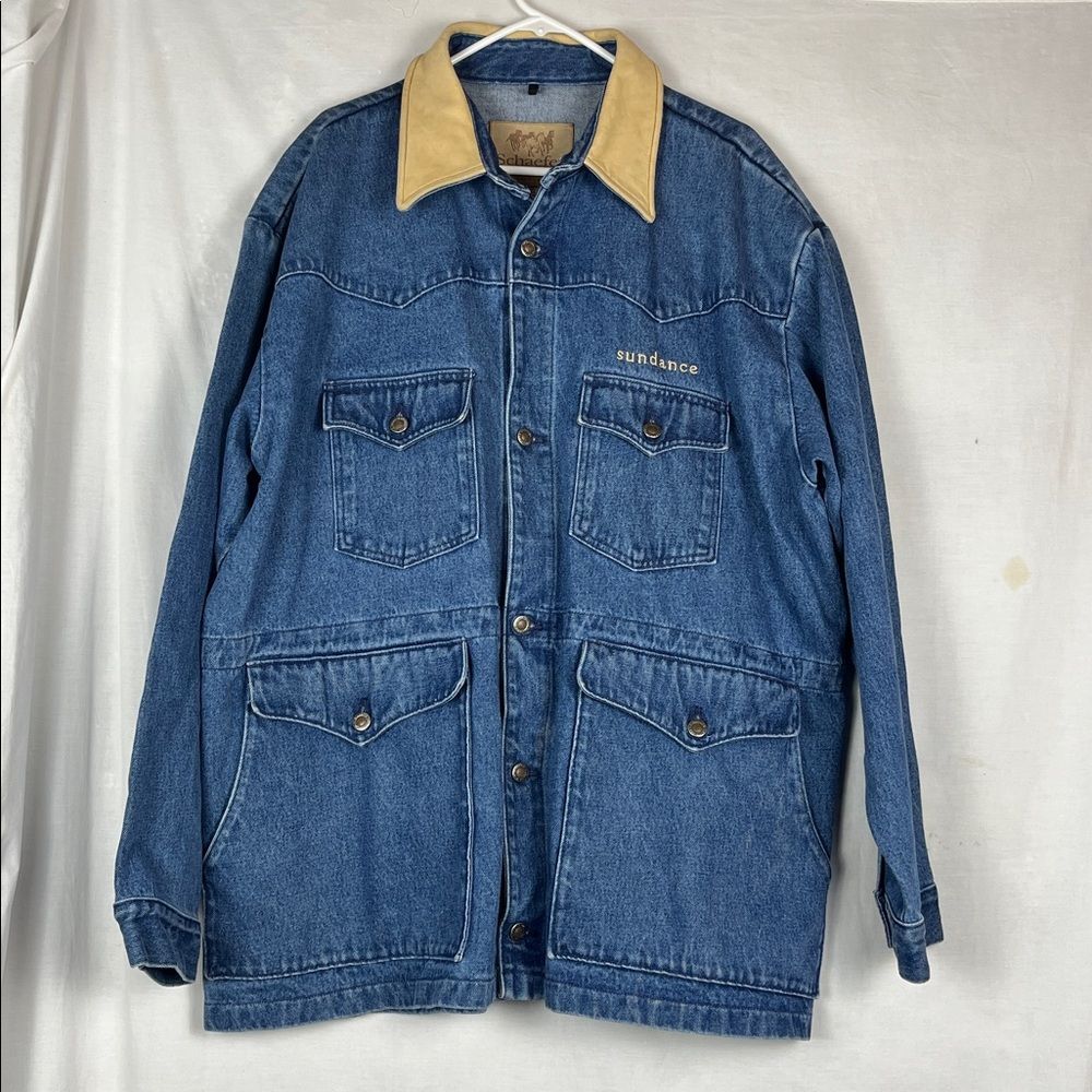 Vintage Schaefer Denim and Leather Men's Chore Jacket